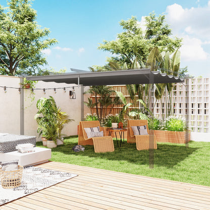 Outsunny Retractable Pergola Shade Cover, Replacement Canopy for 4 x 3 (m) Pergola, Retractable Roof, Light Grey 