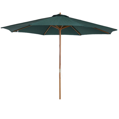 Outsunny 3(m) Wooden Patio Umbrella, Pulley Operated Garden Parasol with Rope Pulley Mechanism and 8 Ribs, Dark Green 