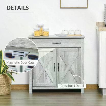 HOMCOM Farmhouse Barn Door Sideboard Storage Cabinet Coffee Bar for LIVING Room – Grey Grain 