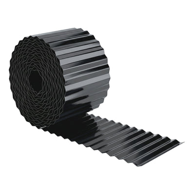 Outsunny Metal Garden Edging Border, 8 in x 21.3 ft Corrugated Heavy Duty Galvanised Steel Lawn Edging, Dark Grey 