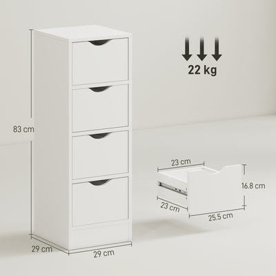 HOMCOM 4-Drawer Bathroom Cabinet, Freestanding Narrow Storage Cabinet with Groove Handles for Small Spaces, White 