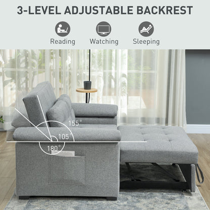 HOMCOM Pull Out Sofa Bed with 2 Pocket Springs, Fabric 2 Seater Click Clack Sofa Bed Settee, Convertible Sofa Couch with Pillows and Side Pockets for Living Room, Home Office, Light Grey 