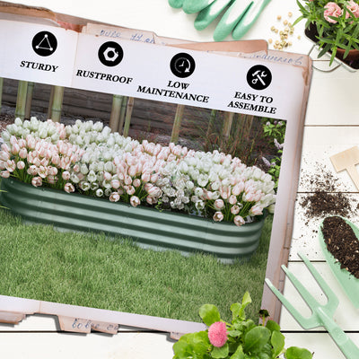 Outsunny Galvanised Raised Garden Bed, Metal Planter Box with Safety Edging, for Flowers, Herbs, Succulents, Green 