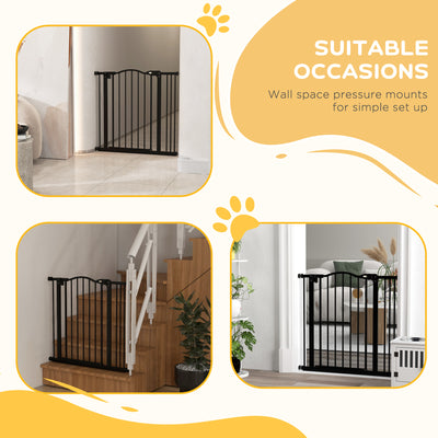 PawHut Metal 74-87cm Adjustable Pet Gate Safety Barrier w/ Auto-Close Door Black 