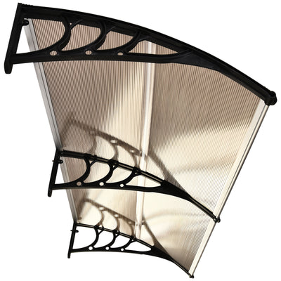 Outsunny 75 x 195 cm Curved Door Window Awning Canopy, Polycarbonate Cover Front Door Outdoor Patio, UV Rain Snow Protection Shelter, Brown 