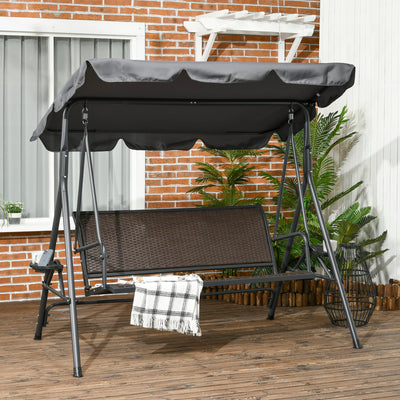 Outsunny 3 Seater Swing Chair, Garden Swing Seat Bench with Adjustable Canopy, Rattan Seat, and Steel Frame for Patio, Yard 