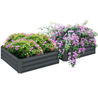 Outsunny Set of 2 291L Raised Garden Bed, Elevated Galvanised Planter Box for Flowers, Herbs, 100x100x30cm, Dark Grey 