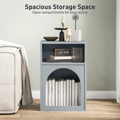 HOMCOM Bedside Table with 2 Open Compartments - Grey 