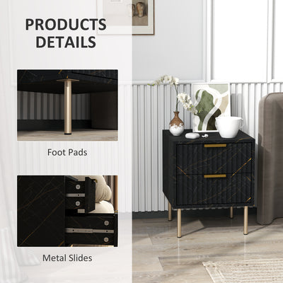 HOMCOM Sideboard, Accent Cabinet with Marble Effect, Adjustable Shelf, Fluted Doors and Drawers, Black