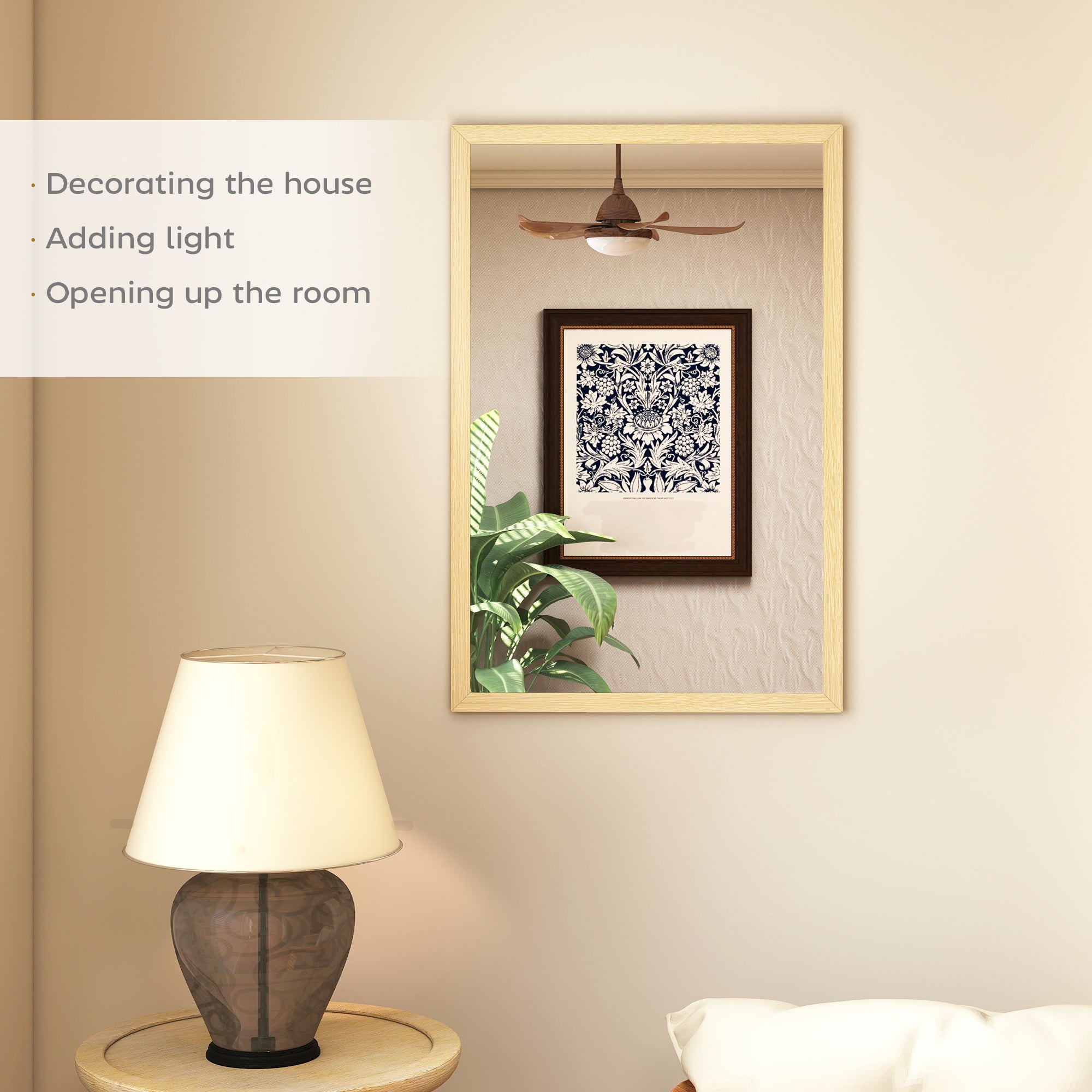 HOMCOM Wall Bathroom Mirror, 60 x 40 cm Wall-Mounted Mirror for Living Room, Bedroom, Hallway, Natural Wood Finish 