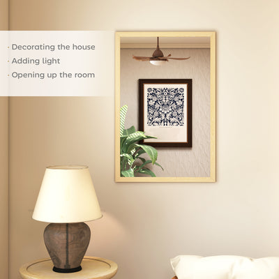 HOMCOM Wall Bathroom Mirror, 60 x 40 cm Wall-Mounted Mirror for Living Room, Bedroom, Hallway, Natural Wood Finish 