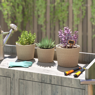 Outsunny Seagrass Planters Set of 3 Plant Pots for Indoor Outdoor Patio Balcony Natural 