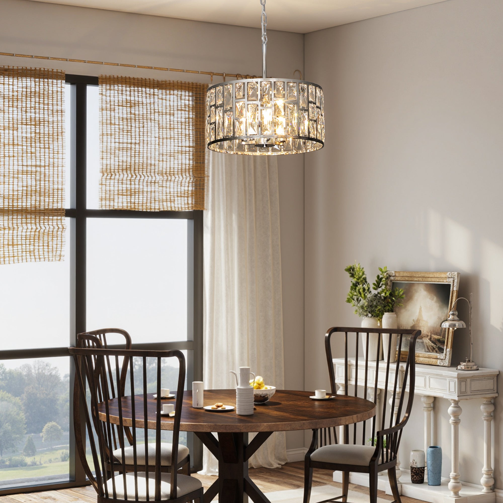 HOMCOM 72 Glass Crystallite Chandelier - Silver-Tone 