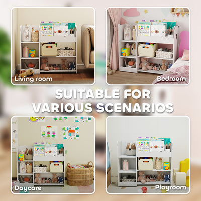 AIYAPLAY Kids Toy Storage Unit, Bear Design Kids Bookshelf and Toy Organiser, for Bedroom, Nursery, Playroom, White 