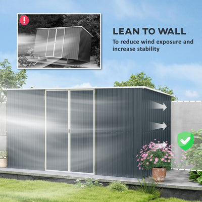 Outsunny 11 x 5.6ft Galvanised Steel Garden Shed, Metal Shed, Garden Storage Shed with Lockable Doors and Gloves for Outdoor Patio, Garden, Grey 