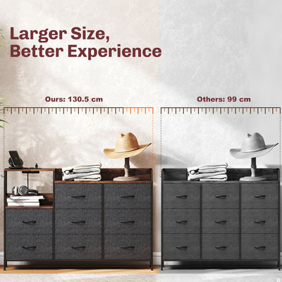 HOMCOM Chest of Eight Drawers, with Charging Station - Brown/Black 