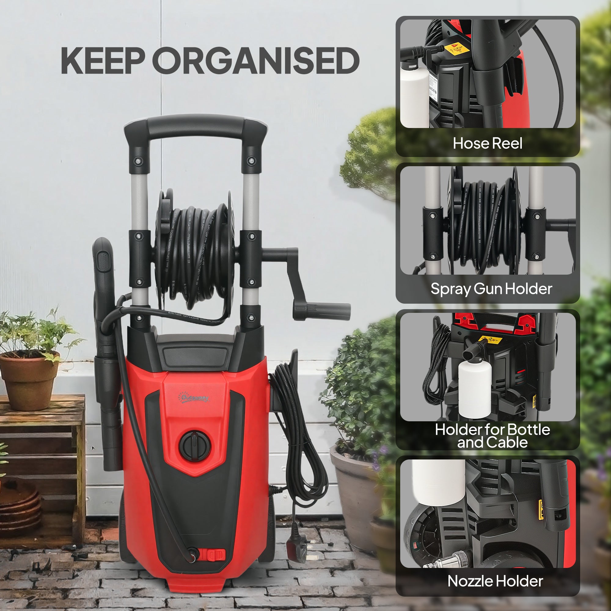 Outsunny 150-Bar Pressure Washer, with Accessories - Red/Black 