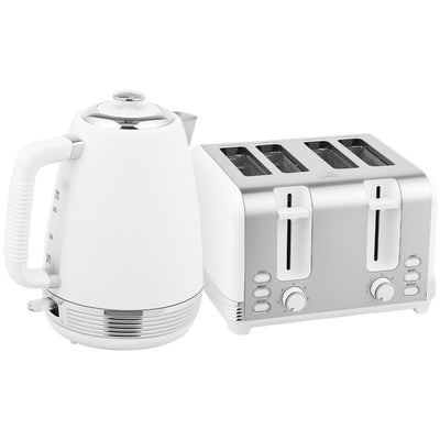 HOMCOM Stainless Steel Kettle and Toaster Set, 1.7L 3000W Rapid Boil Jug Kettle with UK Strix Thermostat, Limescale Filter, 4 Slice Toaster with 7 Browning Controls, Crumb Tray, White and Silver Tone 
