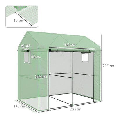 Outsunny Greenhouse, Walk-in Garden Grow House with Roll-up Door and Mesh Windows, 200 x 140 x 200cm, Green 
