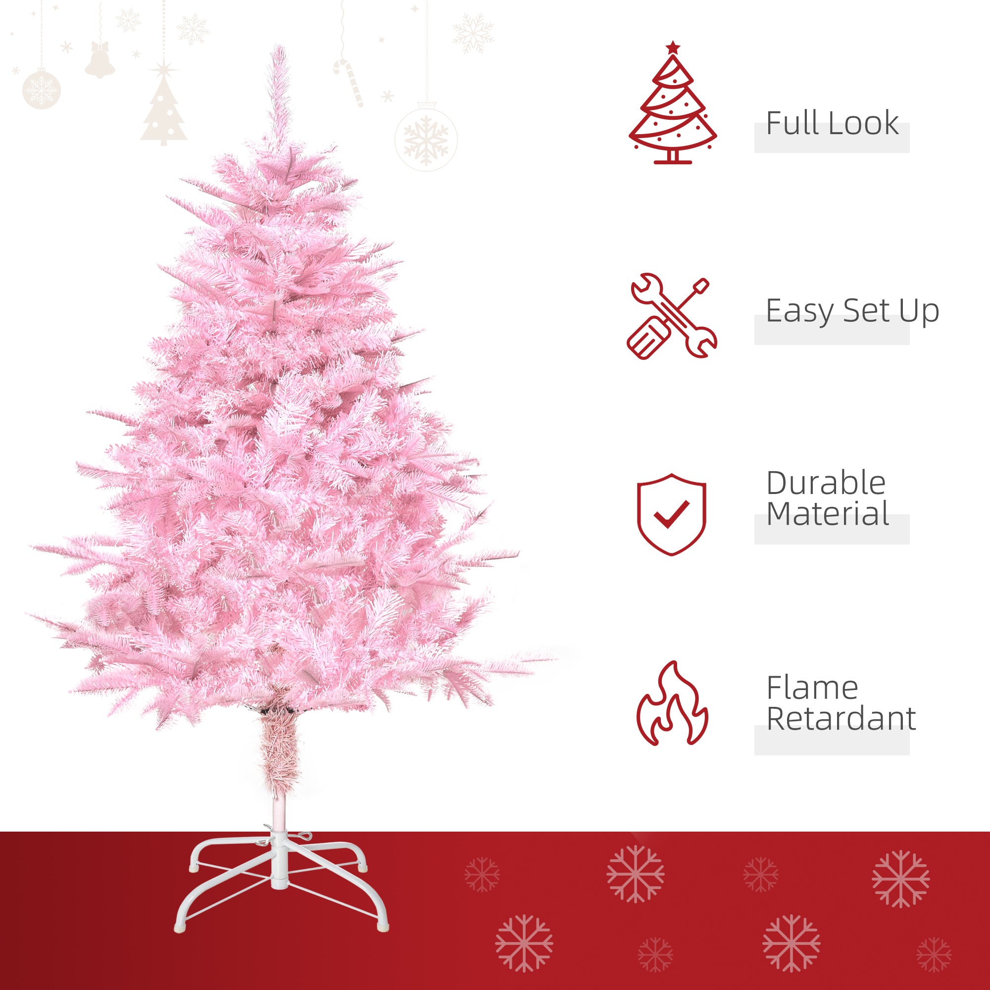 HOMCOM 4FT Artificial Christmas Tree Holiday Xmas Holiday Tree Decoration with Automatic Open for Home Party, Pink 