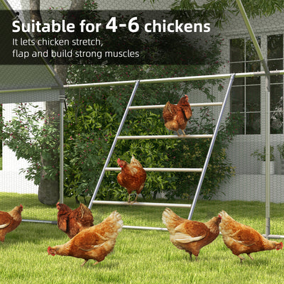 PawHut Chicken Perch for Coop, Wooden and Galvanised Steel Roosting Bar Jungle Gym, Chicken Roosting Ladder for Backyard Farm 
