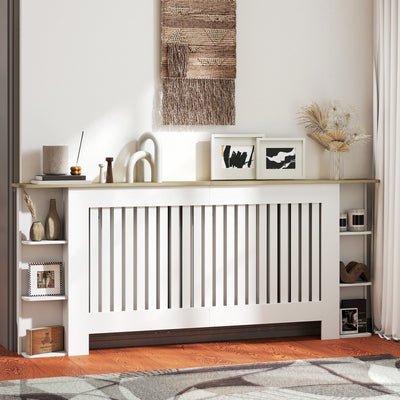 HOMCOM Radiator Cover with Open Storage Shelves, Vertical Slatted Cabinet Shelf Heater Cover for Living Room, Hallway, Extra Large, White 