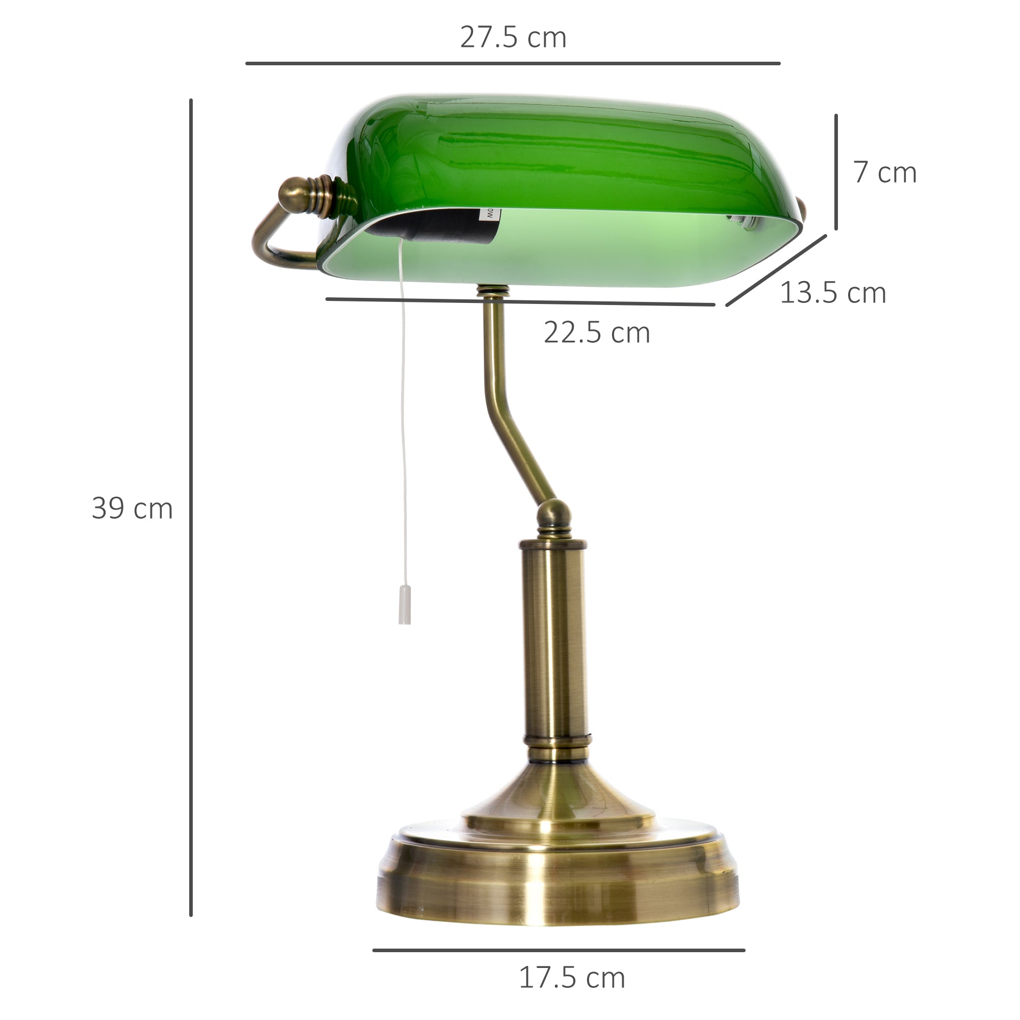 HOMCOM Banker's Desk Lamp with Antique Bronze Tone Base, Table Lamp with Green Glass Shade for Home Office, Green 