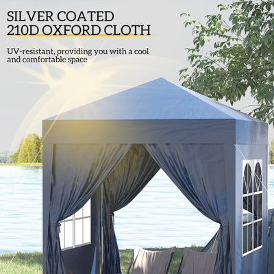Outsunny 2 x 2 m Garden Pop Up Gazebo, Wedding Party Tent Marquee, Water Resistant Awning Canopy with Sidewalls, Windows, Carry Bag, Blue 