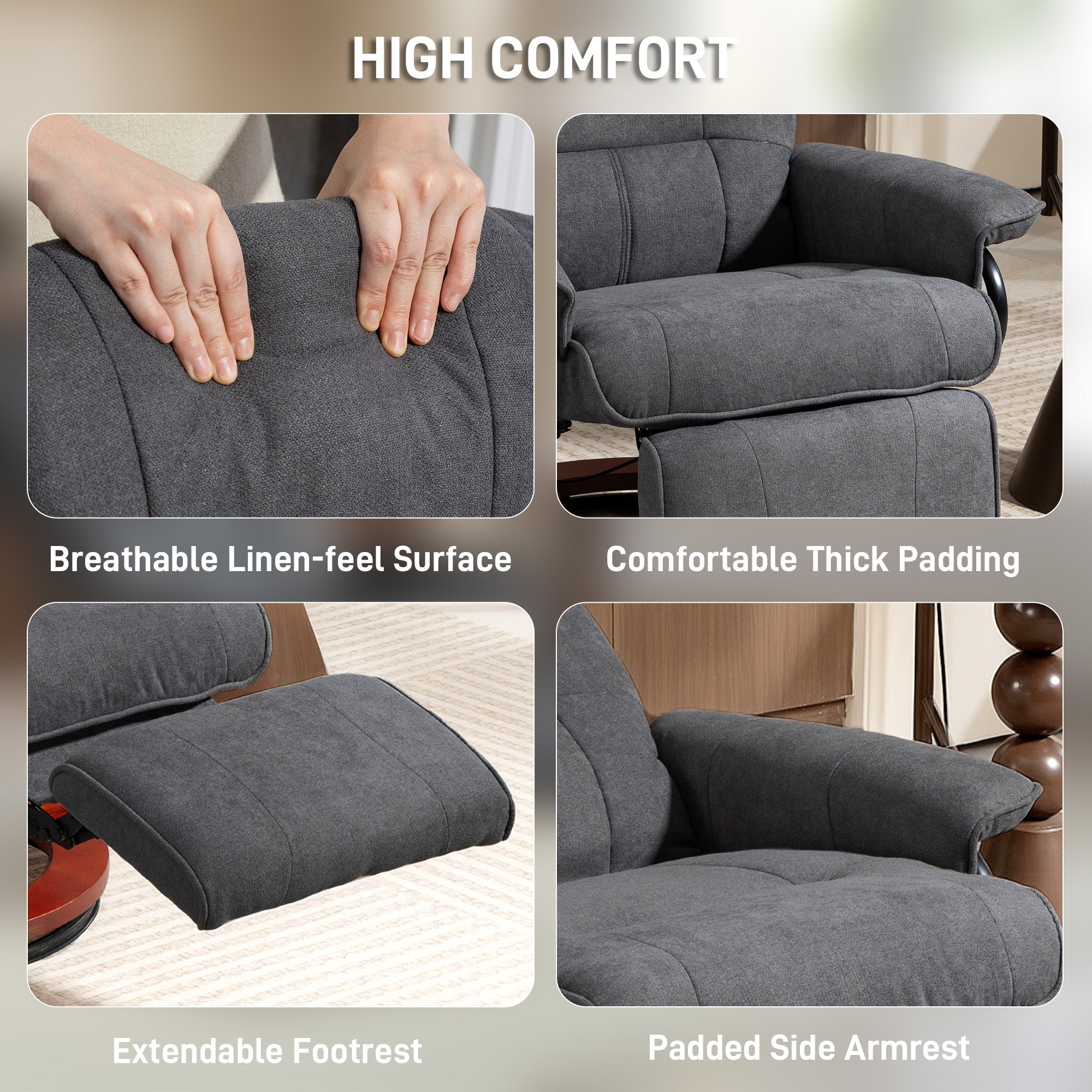 HOMCOM Reclining Swivel Chair, with Footrest - Grey