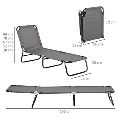 Outsunny Garden Sun Lounger, with Five-Position Back - Grey 