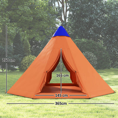 Outsunny 6 Men Tipi Tent with Carry Bag - Orange 