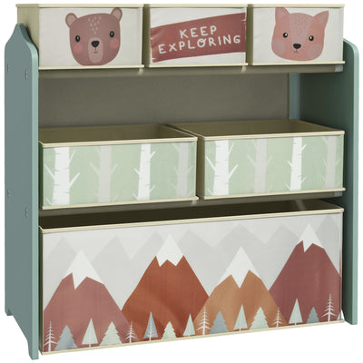 ZONEKIZ Kids Storage Unit, Toy Storage Organiser, with Six Fabric Bins, for Bedrooms, Playrooms, Nurseries - Green 