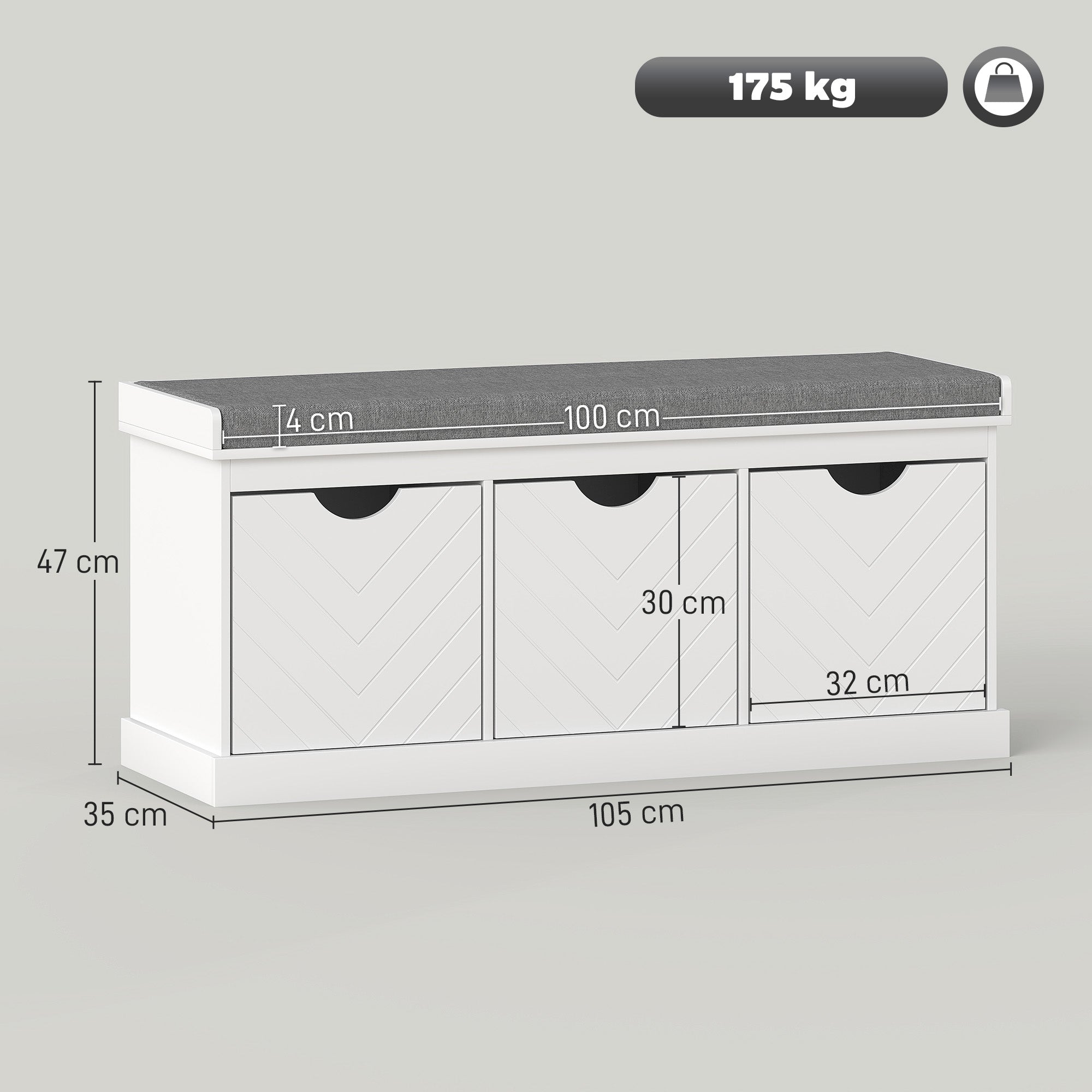 HOMCOM 3-Drawer Padded Shoe Bench with Breathable & Washable Linen-look Cover, White 