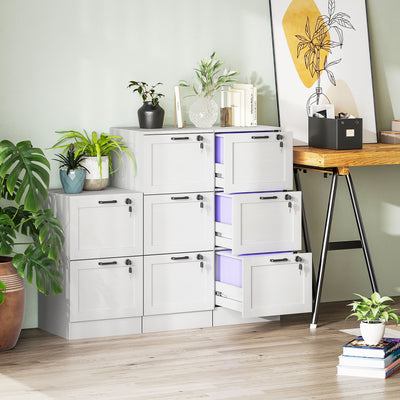 HOMCOM 3-Drawer Filing Cabinet with Lock - White 