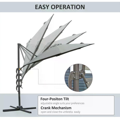 Outsunny 3(m) Offset Parasol Cantilever Hanging Umbrella 360° Rotation w/ Base Dark Grey 