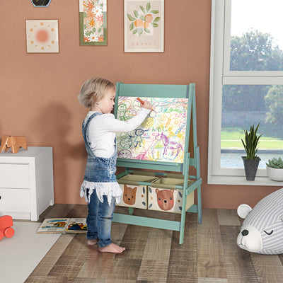AIYAPLAY Three-In-One Kids Easel with Paper Roll, Art Easel, with Storage - Green 