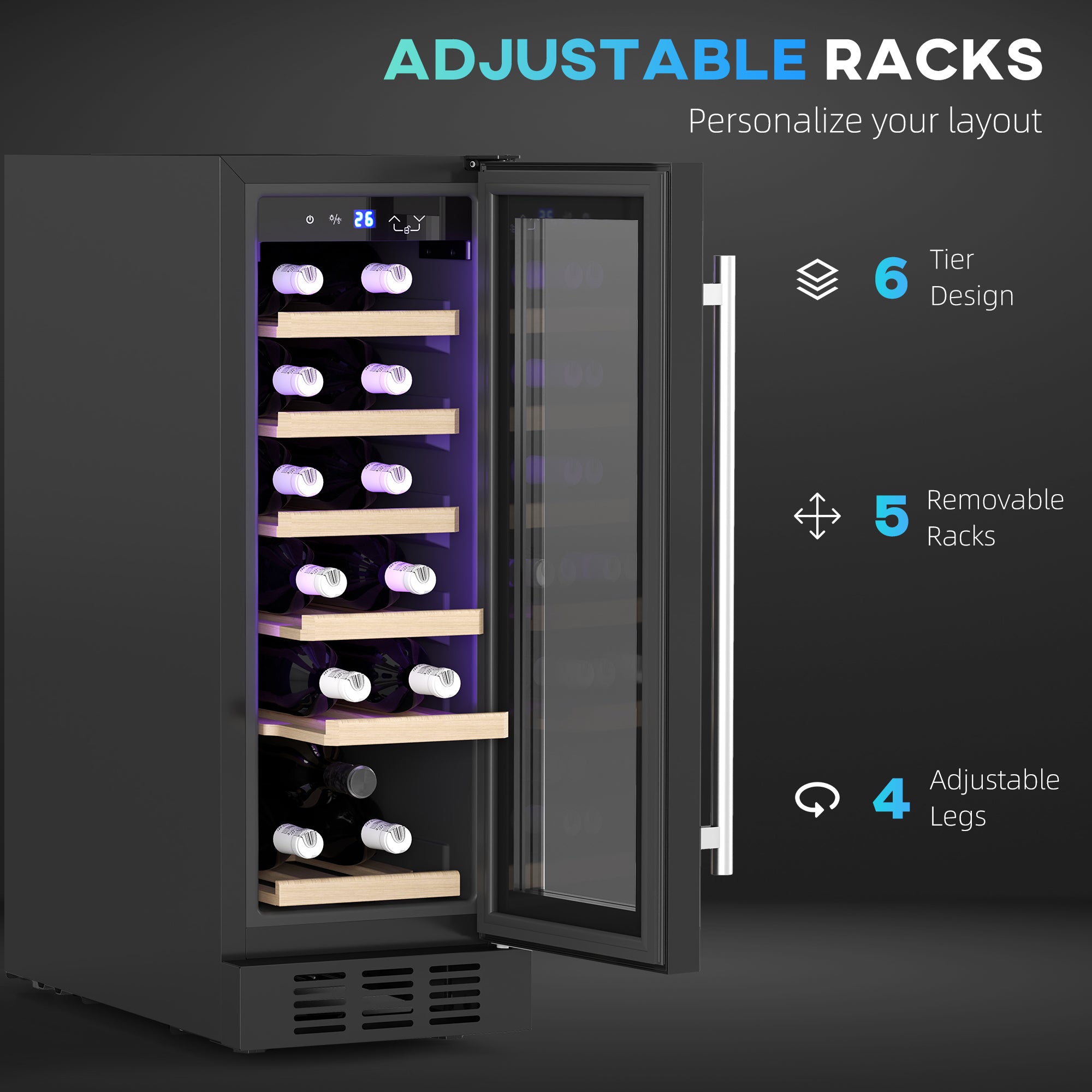 HOMCOM 19 Bottle 5-18\'e2\'84\'83 Wooden Rack Wine Fridge - Black