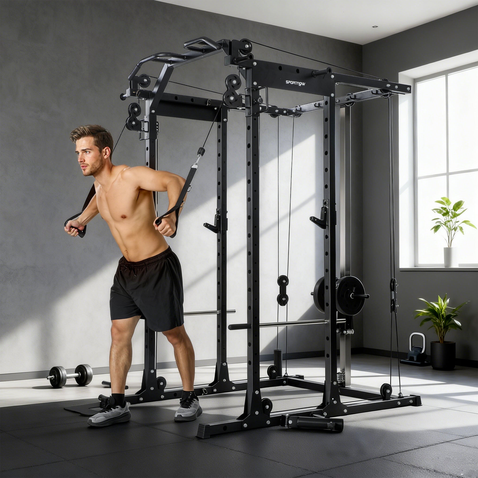 SPORTNOW Lat Pull-Down Home Gym Machine with Cable Crossover for Home Strength Training, Black 