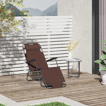Outsunny 2 in 1 Sun Lounger Folding Reclining Chair Garden Outdoor Camping Adjustable Back with Pillow, Brown 