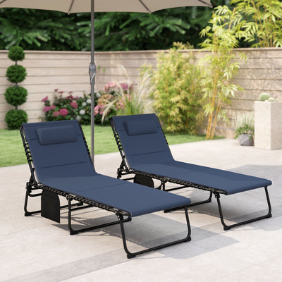 Outsunny Set of Two Reclining Sun Loungers - Dark Blue 