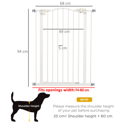 PawHut Pressure Fit Dog Stair Gate No Drilling Safety Gate Auto Close for Doorways, Hallways, 74-80cm Adjustable, 94cm Tall, White 