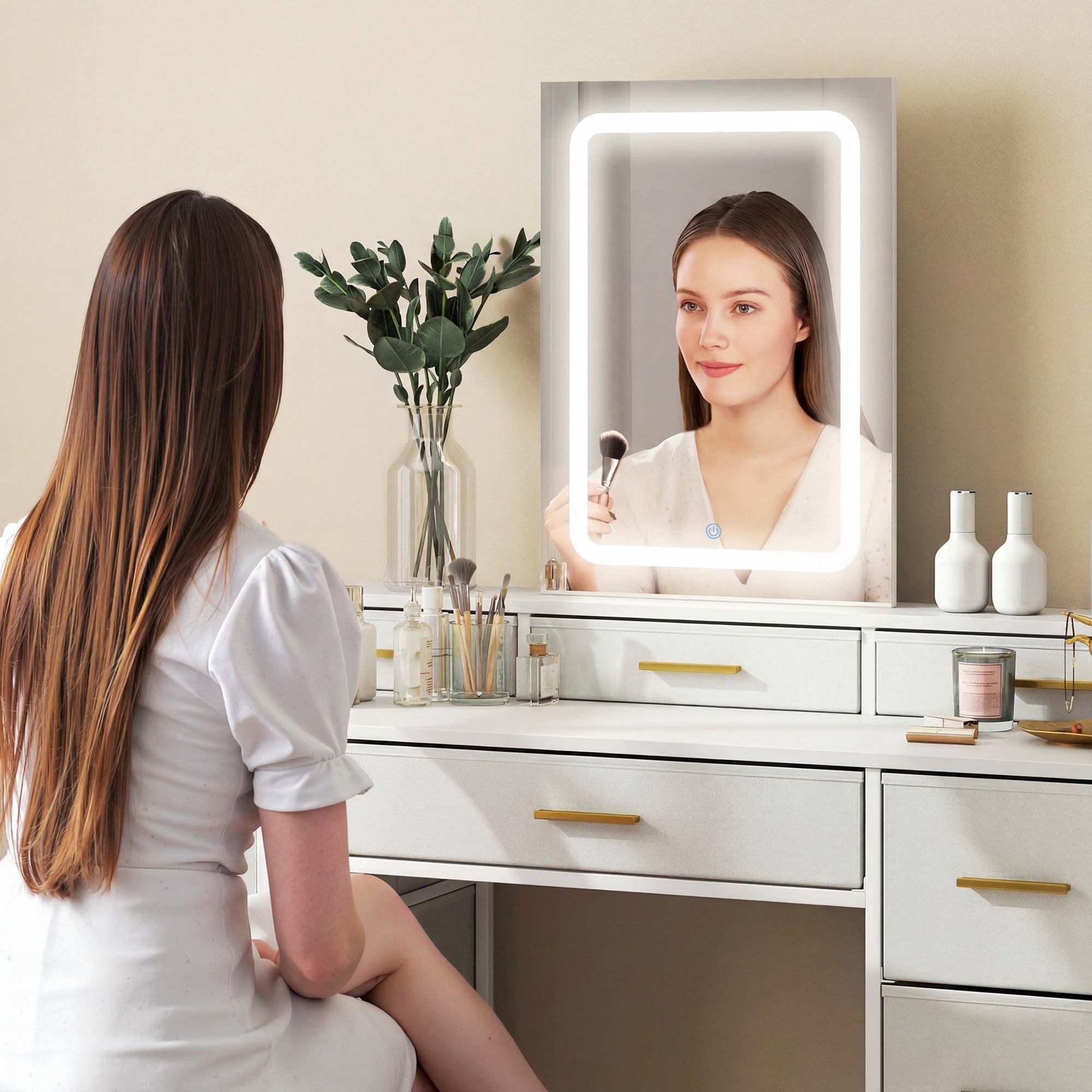 HOMCOM Multi-Storage Elegant Dressing Table, with LED Mirror - White