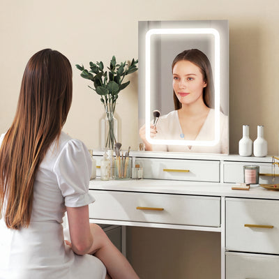 HOMCOM Multi-Storage Elegant Dressing Table, with LED Mirror - White