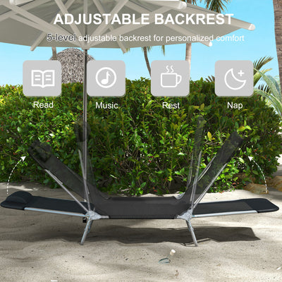 Outsunny Set of Two Steel Frame Sun Loungers, with Reclining Backs - Black 