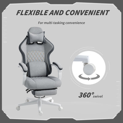 HOMCOM Ergonomic High Back Gaming Chair for Adults, Printed Velvet Computer Recliner Chair with Footrest, Lumbar Support, Adjustable Height and 360° Swivel Seat for Office or Gaming, Grey 