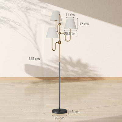 HOMCOM Floor Lamp, 165 cm Tall Standing Lamp with 3 Light and Foot Switch for Living Room, Bedroom, Bedside, Office, E27 Base Without Bulb (40W Max) 