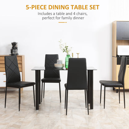 HOMCOM Modern Dining Table Set for 4, Space-Saving 5 Pieces Kitchen Table Set with Rectangle Table and Steel Frame, Black 