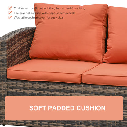 Outsunny 6 Pieces Rattan Garden Furniture Set, 7 Seater Wicker Outdoor Furniture Set with Storage Tea Table & Side Table, Sectional Garden Sofa Set with Cushions, Orange 