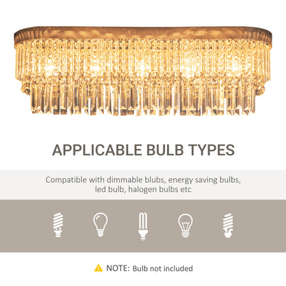 HOMCOM Modern Raindrop Crystal Chandelier, Round Rectangular hanging Ceiling Light, Linear Hanging Lighting with Stainless Steel Base, for Restaurant Kitchen Island Dining Room Hotel, Silver 