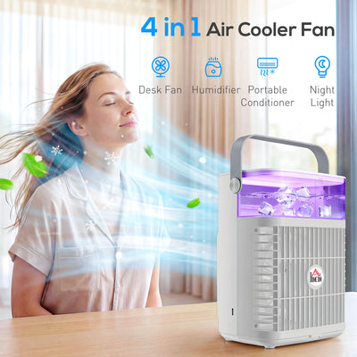 HOMCOM Air Cooler with Adjustable Head, Portable Air Conditioner with 3 Wind Speed, 2 Cool Mist, RGB Light, Grey 